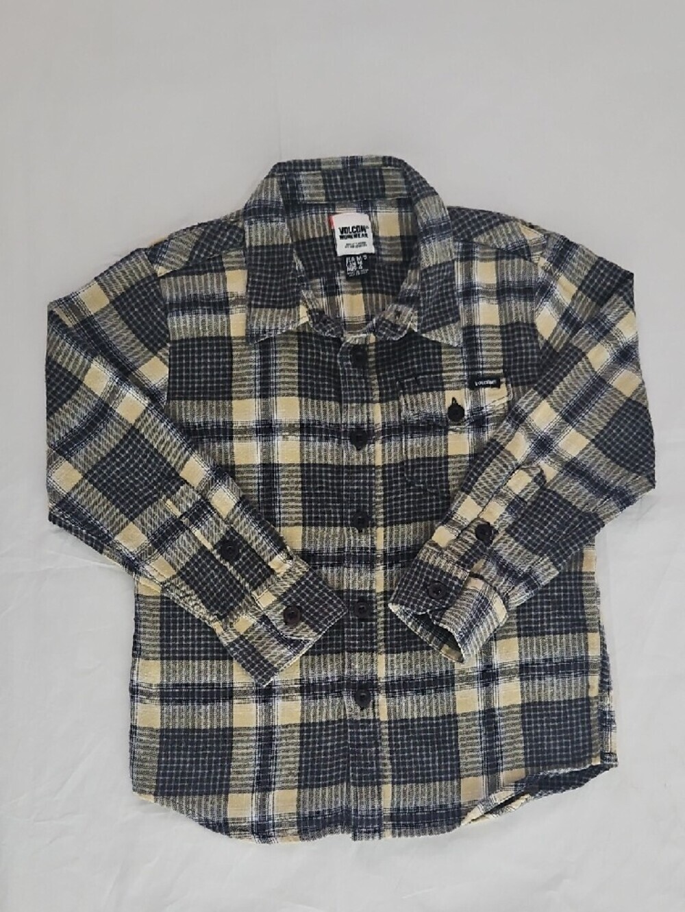 Volcom Kids Plaid Button-Down Shirt - Navy & Yellow Flannel SIZE 4 - Picture 2 of 7